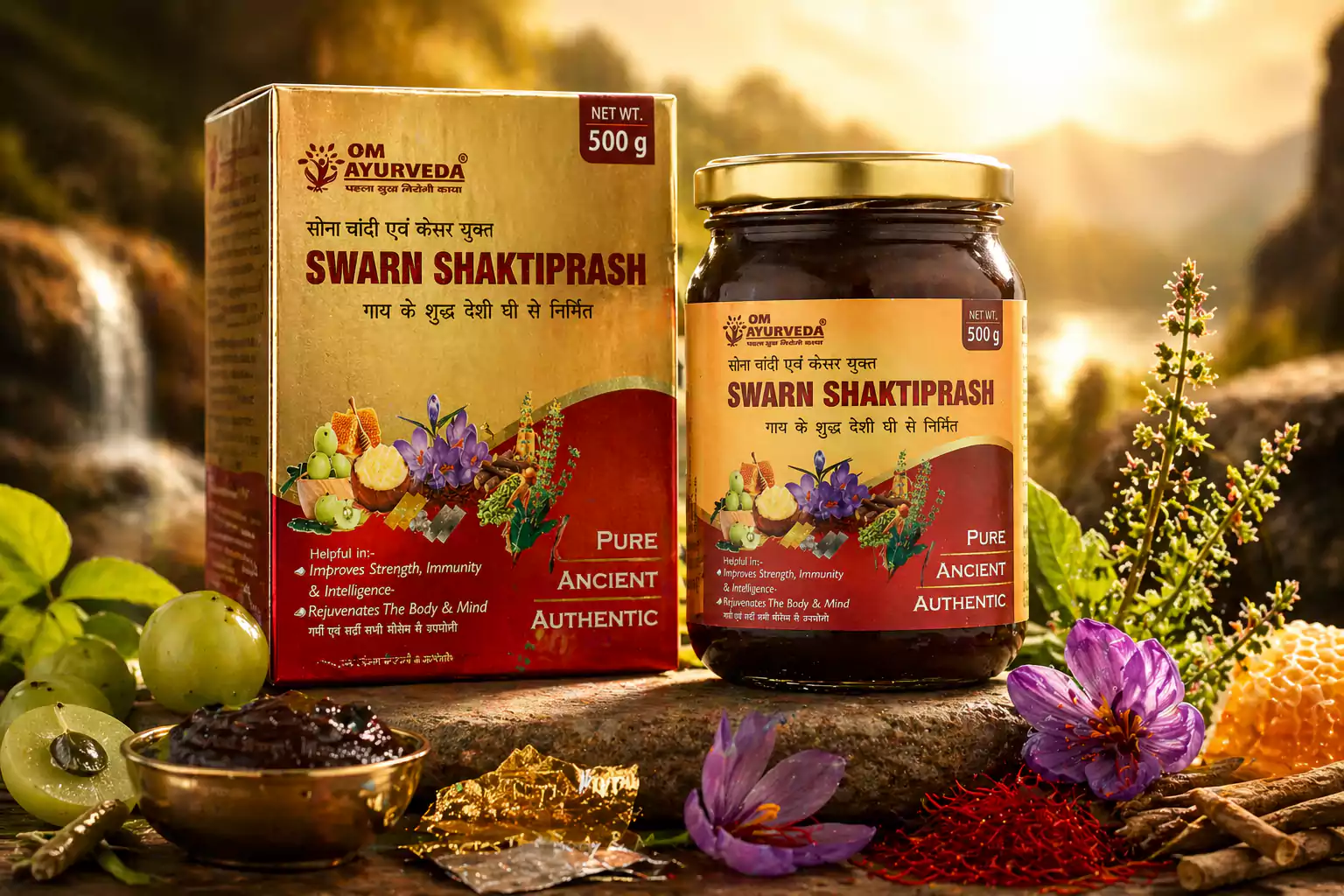 OM Ayurveda Swarn Shaktiprash: Pure Ayurvedic Gold, Silver & Saffron Rasayana for Peak Strength and Lifelong Immunity